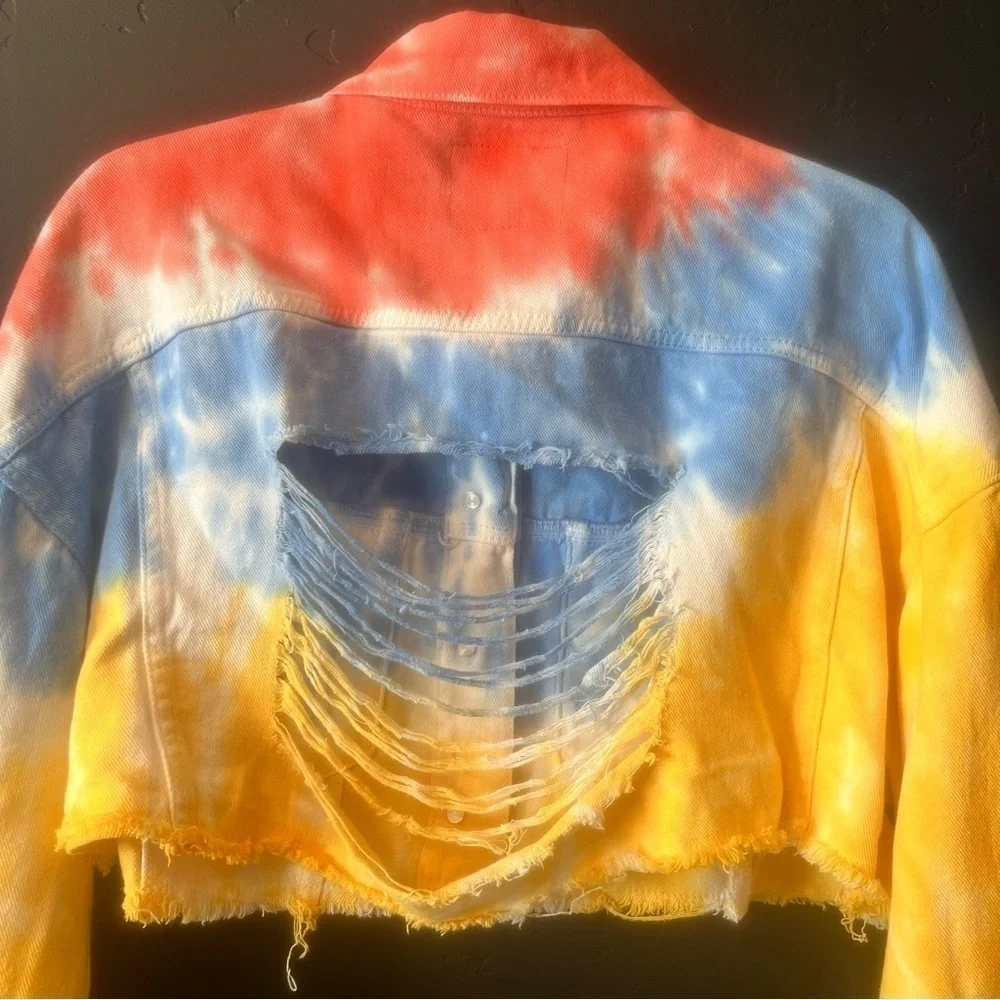 American Bazi Women's Tie Dye Ripped Denim Jacket And jeans size: 1X